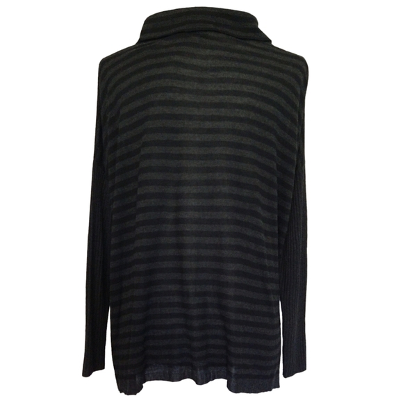 Eileen Fisher Black Gray Striped Cowl Neck Lightweight Sweater Boxy Oversized - Picture 2 of 9
